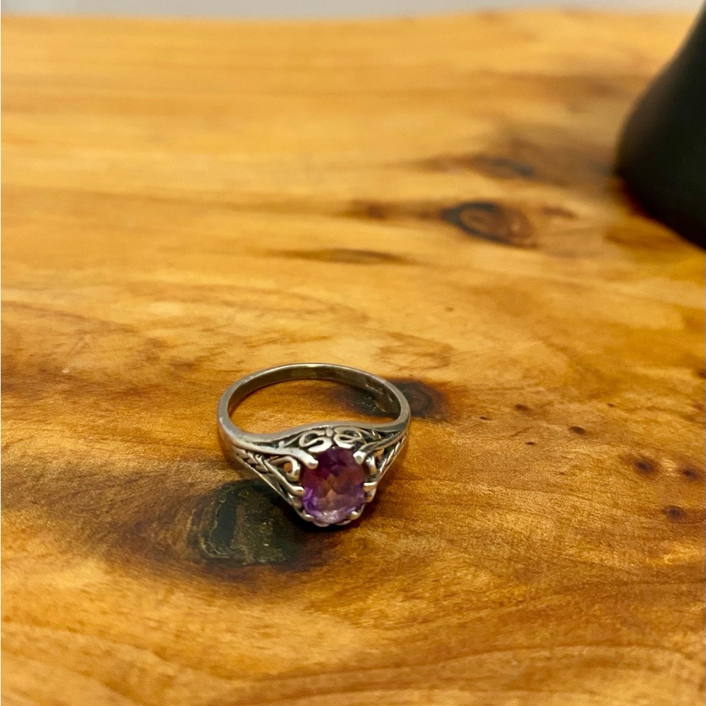 Genuine Vintage Sterling Silver Ring Amethyst Gemstone signed - Picture 4 of 5